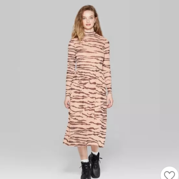 wild fable | Dresses | Wild Fable Mock Neck Tiger Print Mesh Midi ...